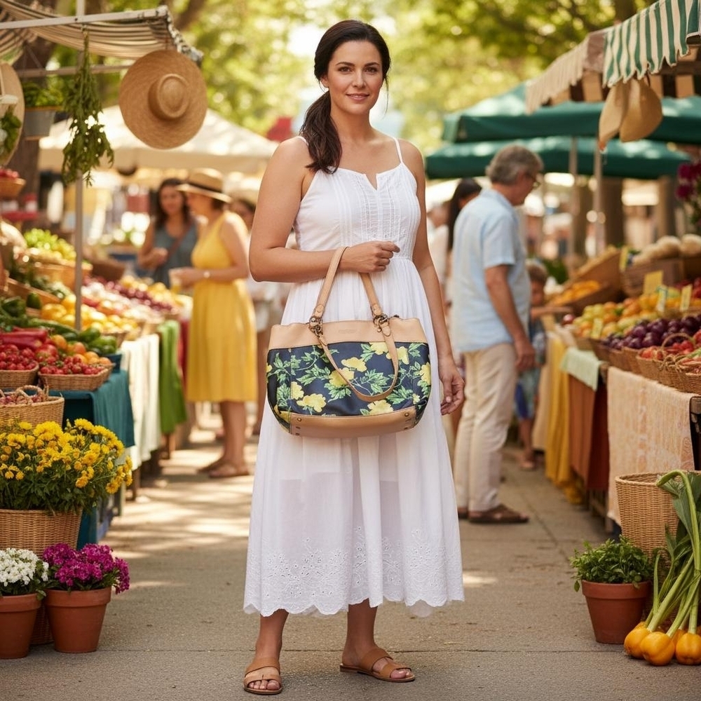 American Leather Shoulder Floral Bag